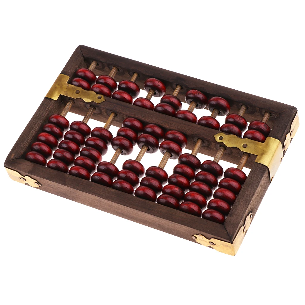9 Column Vintage Chinese Wooden Bead Arithmetic Abacus Classic Ancient Calculator