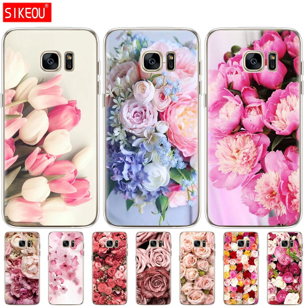 Per Samsung Galaxy S7 Egde Per Il Caso Di Samsung Galaxy S5 S6 Bordo Della Copertura Del Silicone Per Samsung S7 S6 G920F S5 I9600 Fiore Rosa Peonia