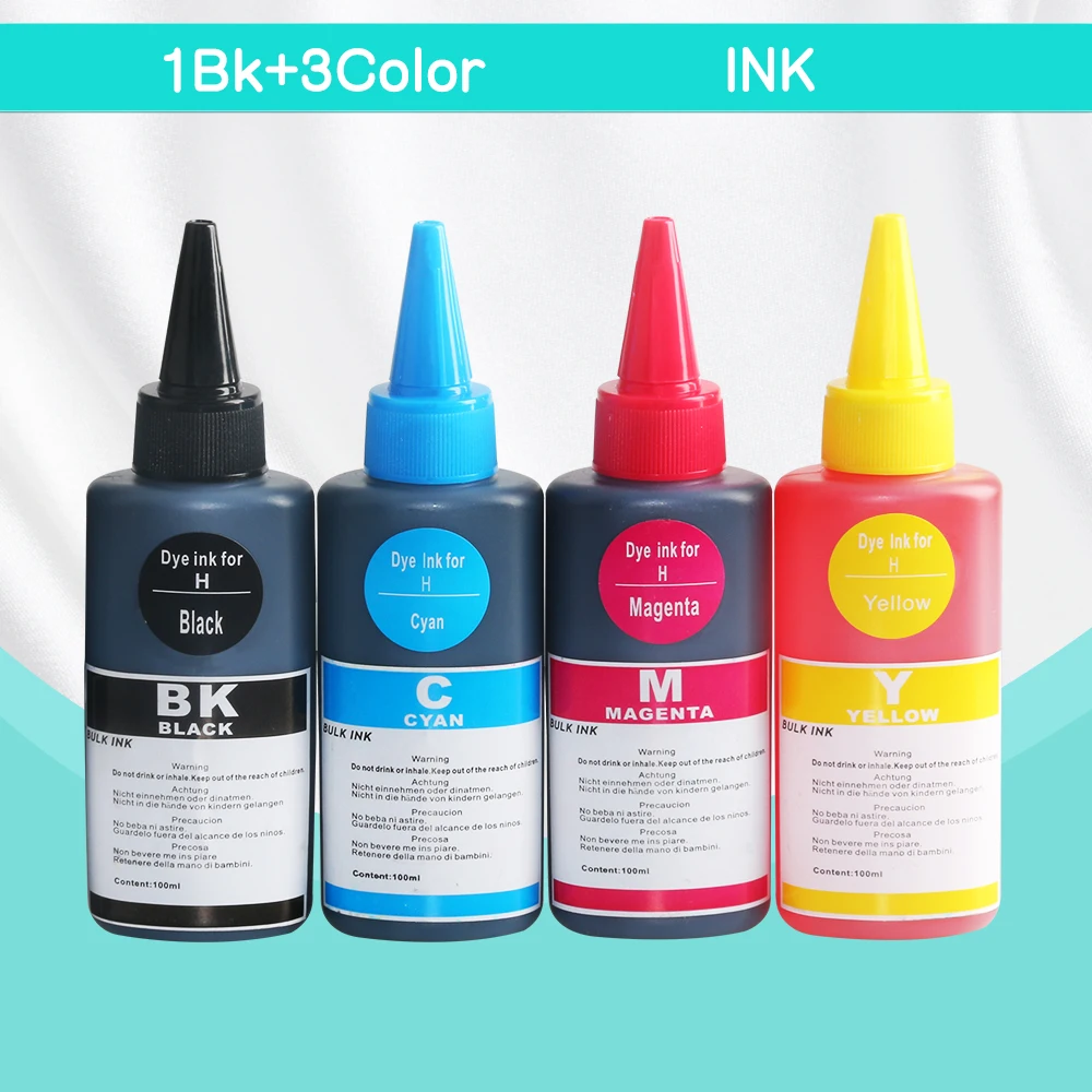Universal 4 Color C M Y K Dye Ink For HP with 100ML for HP Premium Dye