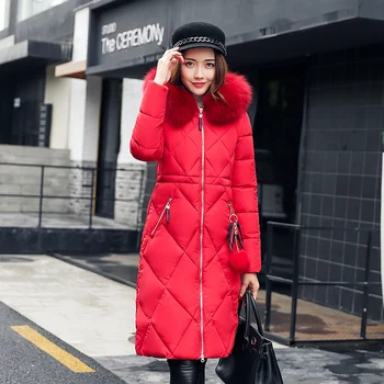 

KUYOMENS 2017 New Plus Size 5XL Winter Coat Women Slim Waist X-Long Jacket Coat Fur Collar warm Parka Fashion cotton Coat