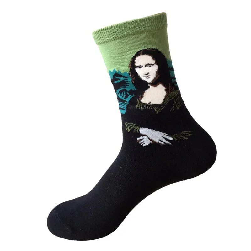 Для женщин мужчин креативные носки Мона Лиза масла картины ретро Винтаж литература печати в трубке хлопковые носки