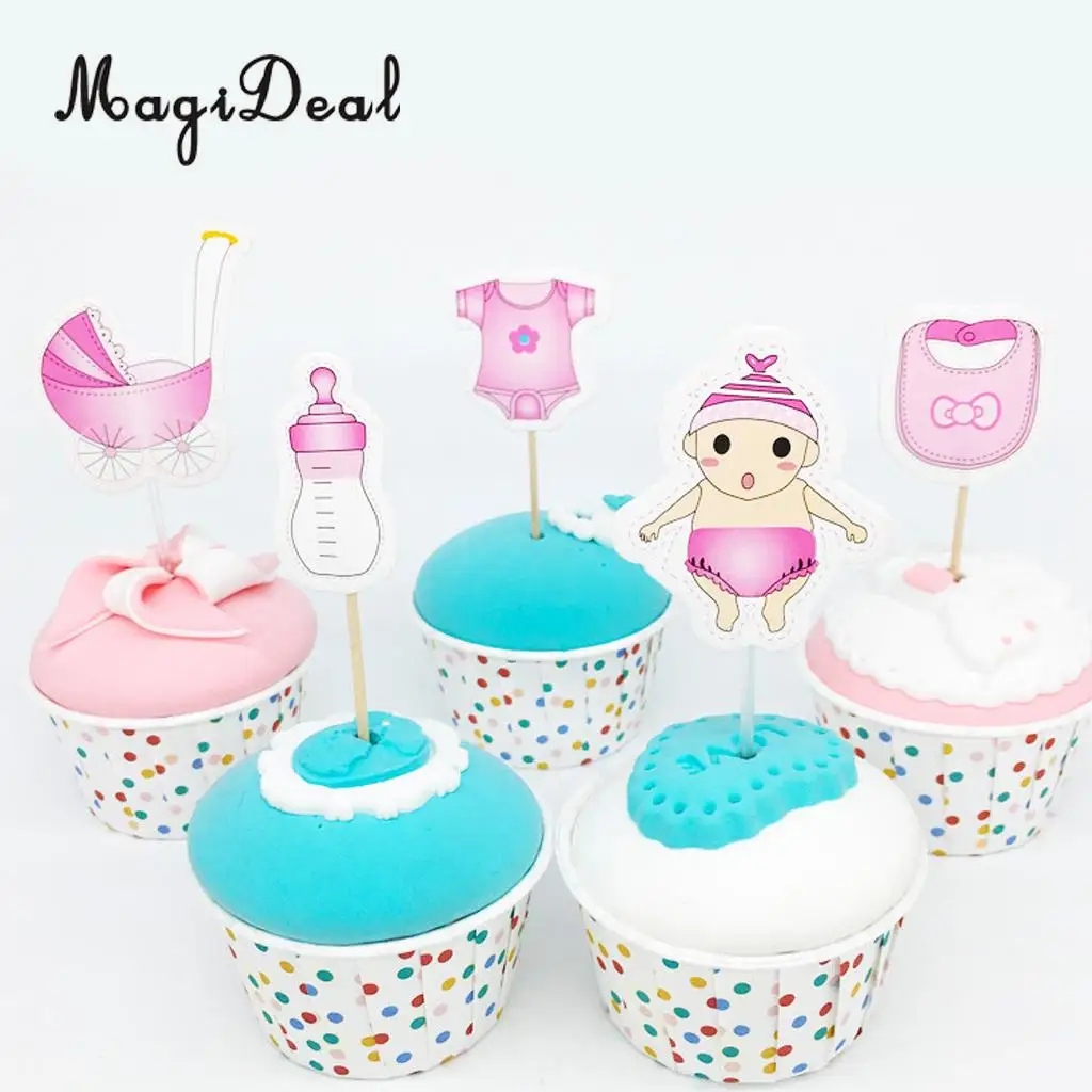 MagiDeal Lovely 20Pcs Baby Girl/Boy Cupcake Picks Cake Toppers Party Favors Decoration for Baby Shower Kids Birthday Party Day