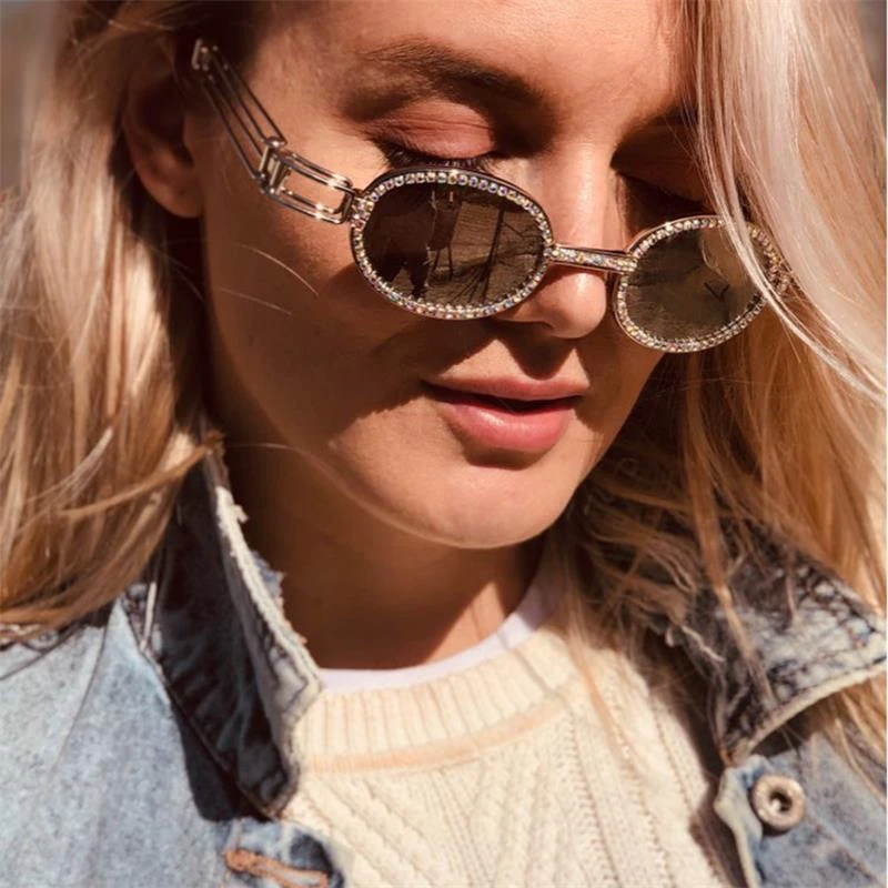 Small Oval Rhinestone Sunglasses Women Big Mirror Sunglasses Diamond Shades Gothic Steampunk Sun Glasses Female Red Glasses Women S Sunglasses Aliexpress