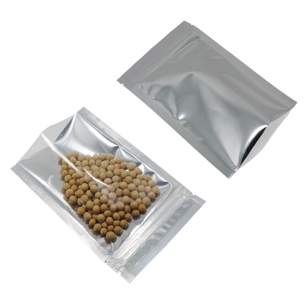 

100Pcs 10x15cm (3.9"x5.9") Open Bottom Vacuum Sealed Top Tear Notch Zip Lock Clear/Silver Food Storage Packaging Bags Party Bag