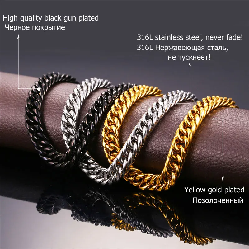 U7 Stainless Steel statement Necklace And Bracelet Set Wholesale Gold Color Hip Hop Chunky Big Chain For Men Jewelry Set S747