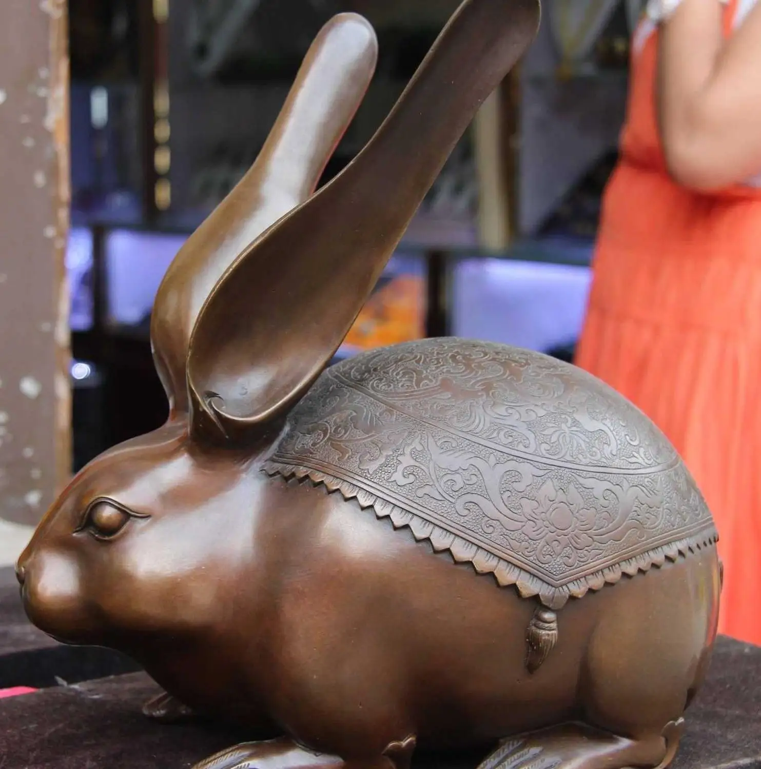 

Mark Pure Copper Bronze FengShui Money wealth blessing lovely hare rabbit Statue