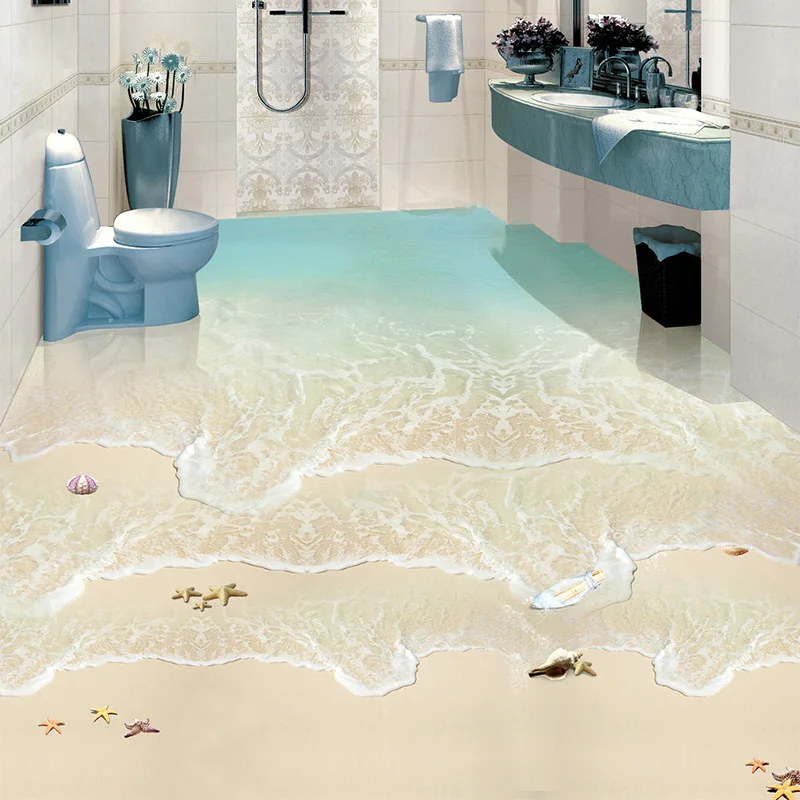 Современный простой пляж; морские волны фото обои 3D плитка для пола фрески стикеры Ванная комната Водонепроницаемый самоклеющиеся виниловые 3D обои