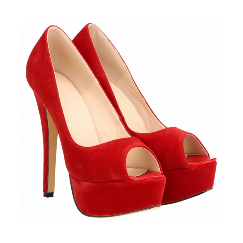 

New Fashion Solid Peep Toe Pu Leather Thin High Heels Platform Shoes Woman Casual Spring Pumps Big Size 35-42 A018