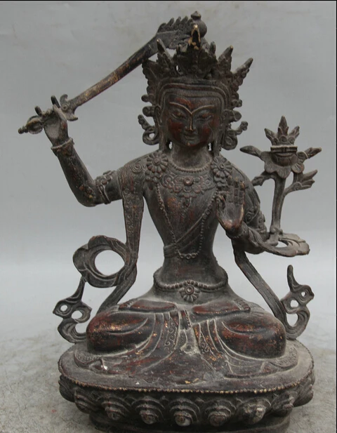 

JP S0524 12" Tibet Buddhism Bronze Seat Wenshu Manjushri Boddhisattva Goddess Statue B0403