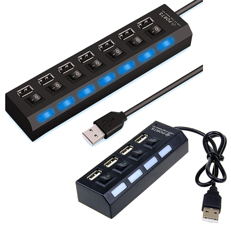 

USB HUB 2.0 Super Speed 480 Mbps 4/7 Ports Portable Micro USB 2.0 HUB Splitter With LED Lamp For Laptop PC Tablet USB 2.0 HUB