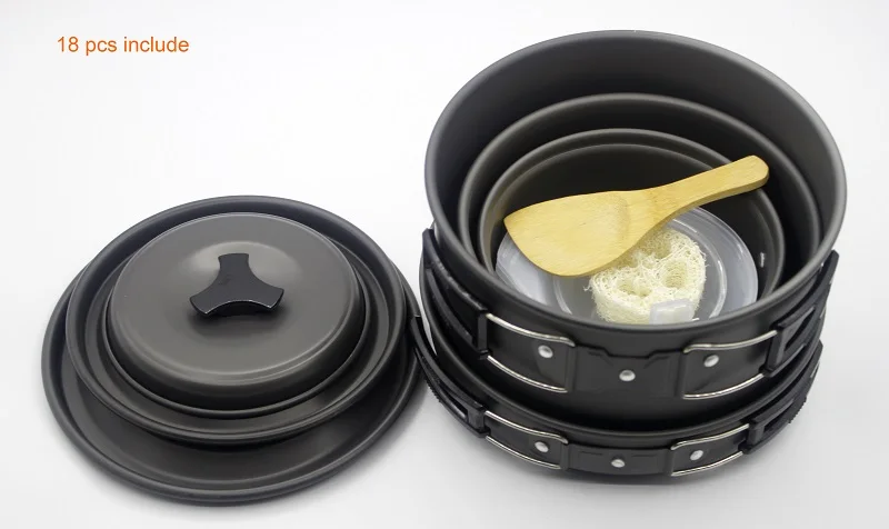 Panelas ao ar Conjunto de Cozinha Utensílios de Mesa Portátil Livre Piquenique Acampamento Caminhadas Multifuncional Pote Frigideira Tigela 18 Pçs 8 piquenique conjunto de cozinha acampamento caminhadas utensílios