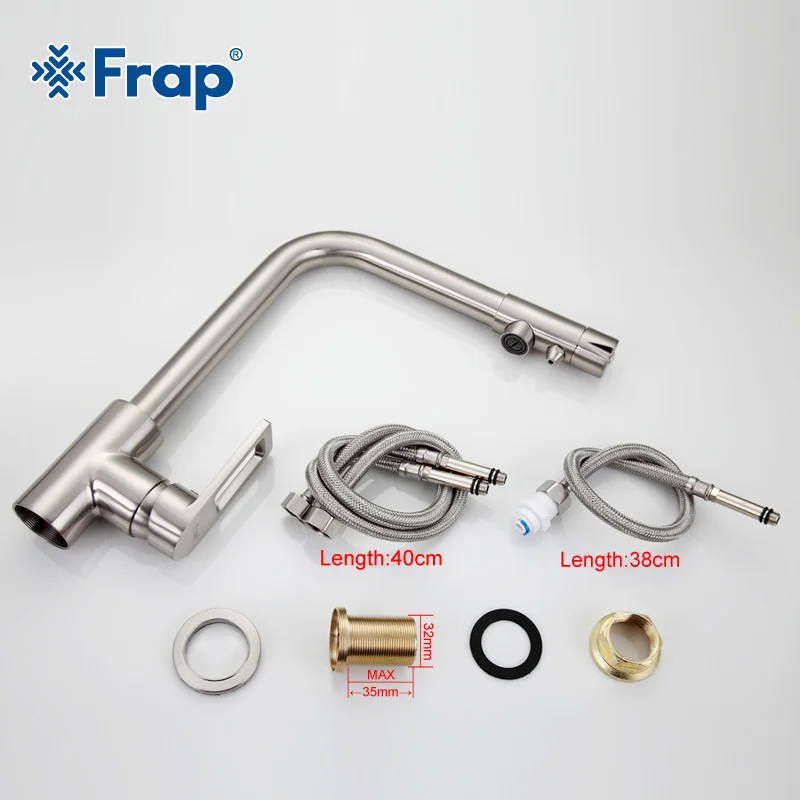  Frap Nickel Brushed Kitchen Faucet Right Angle Design 360 Degree Rotation with Water Purification F - 32807990997