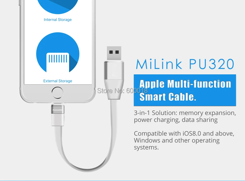  2017 brand new 3 in 1 smart cable with capacity 32GB or 64GB  plus power charging + data sharing fr