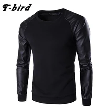T-Bird 2017 New Fashion Hoodies Brand PU Leather Stitching Sweatshirt Malemen’S Sportswear Hoody Hip Hop Autumn Winter Hoodie