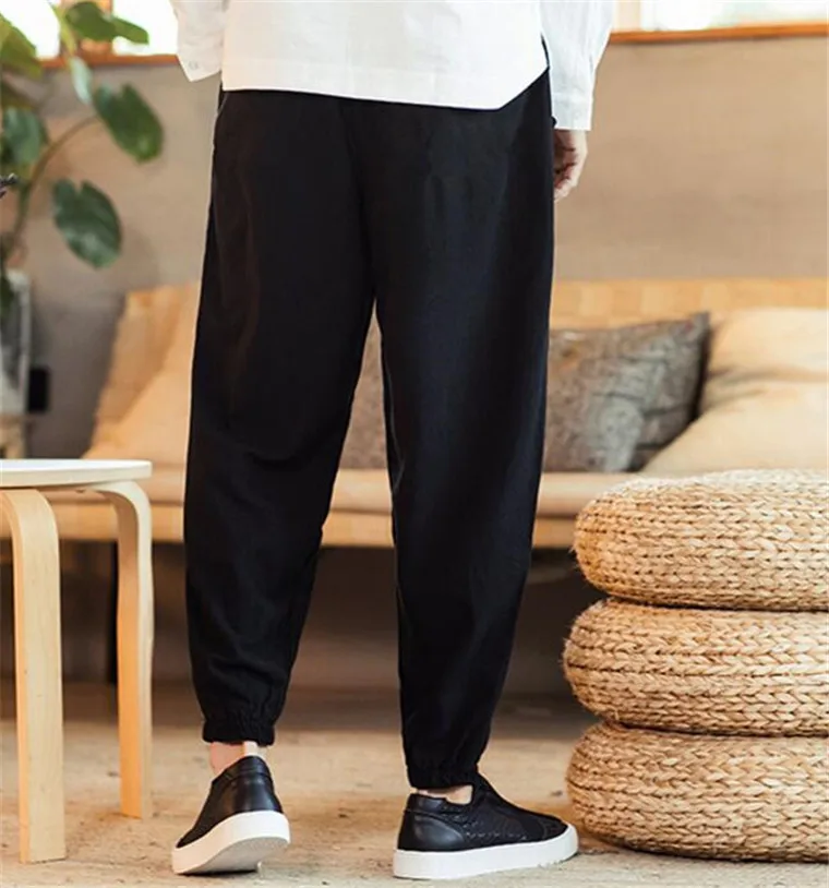 Plus Size Cotton Linen Harem Pants Mens Jogger Pants 2022 Male Casual Autunm wide leg Pants M- 6XL 7XL Trousers black white red joggers sweatpants