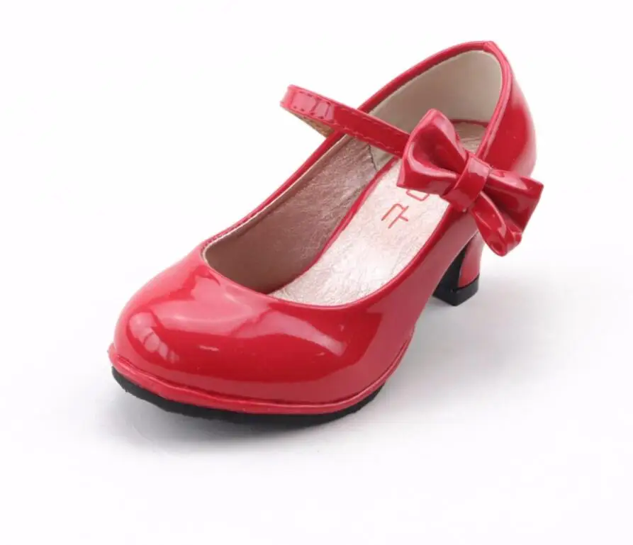 Детская обувь принцессы горячая Распродажа вечерние туфли с бантом для девочек блестящие однотонные модные туфли на высоком каблуке для детей, размер 26-35