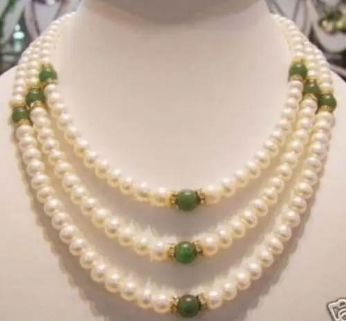 

Hot sale new Style >>>>>Genuine 7-8 mm freshwater pearl and green jade necklace