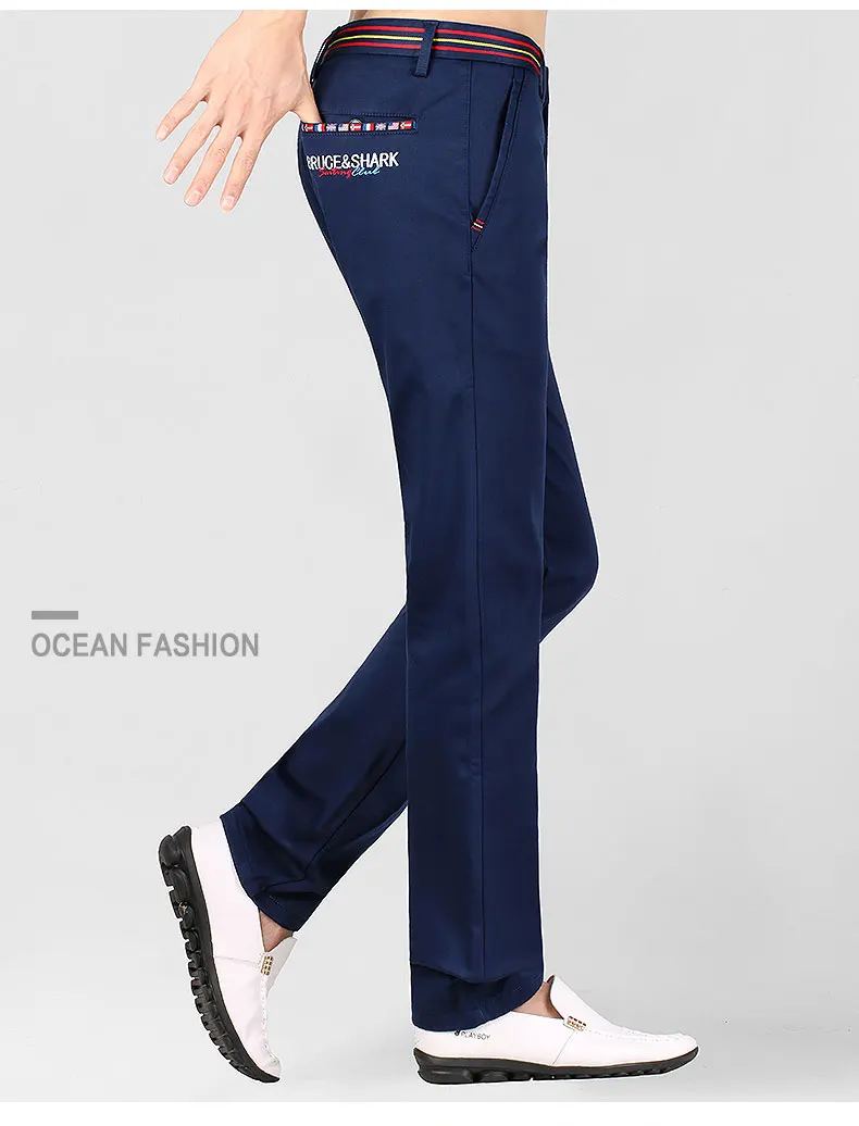 Штаны с акулой, мужские деловые повседневные мужские штаны с эффектом потертости, хлопковые флисовые зимние штаны с вышивкой, высокое качество, большие размеры 40 9179 - Color: Dark Blue