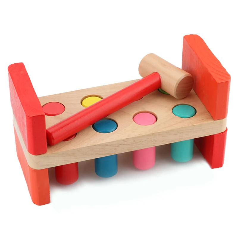  Wood Hammer Toy Montessori Materials Early Learning Hamster Game Pounding Bench Knocking Piling Tab
