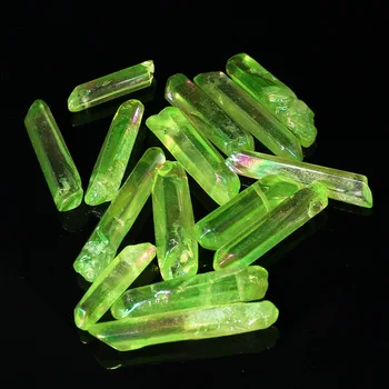 

Kiwarm 50g Natural Clear Titanium Coating Green Quartz Crystal Point Wand Healing Stones For Home Gift Craft Ornament Decor
