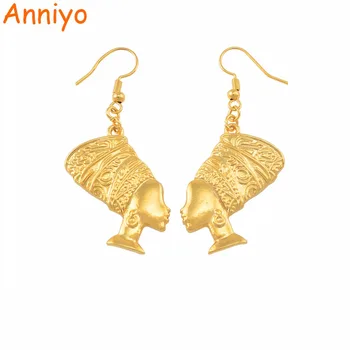 

Anniyo African Woman Portrait Earrings for Women Gold Color Africa Jewelry #013016