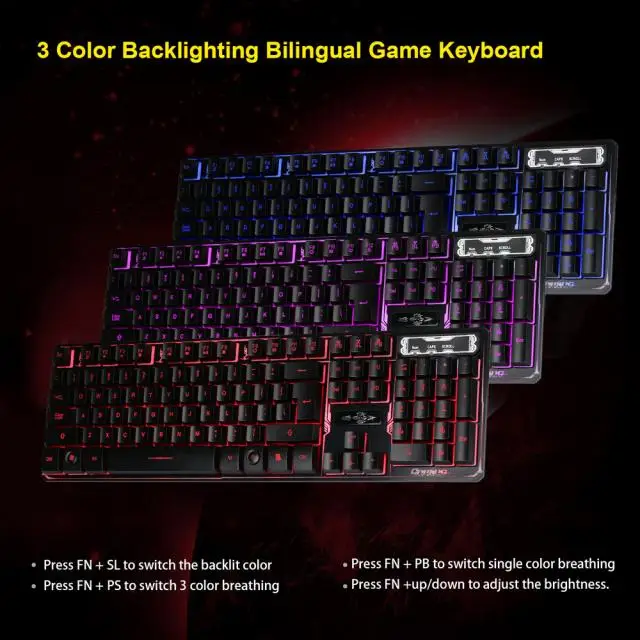 

3 Colors Crack Illuminated LED Backlight USB Wired Multimedia PC Mechanical Desktop Gaming Keyboard