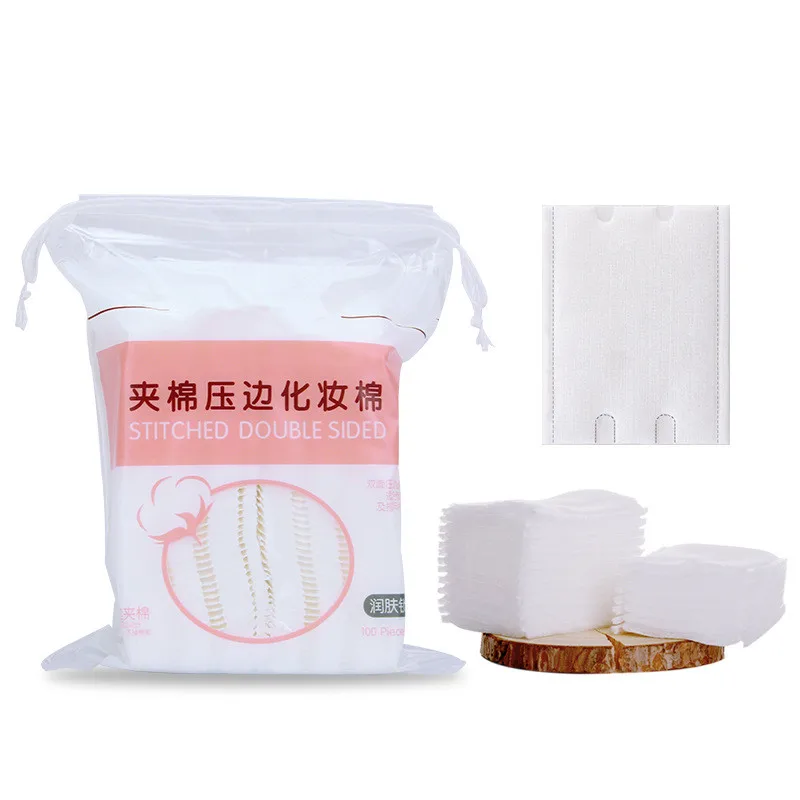 

ZD 100Pcs/Bag Makeup Cotton Wipes Soft Makeup Remover Pads Facial Cleansing Paper Wipe Skin Care Remove With Travel Bag CO1048