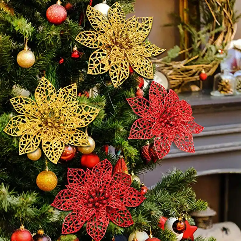 10pcs Colourful Glitter Artificial Hollow Flowers Wedding Party