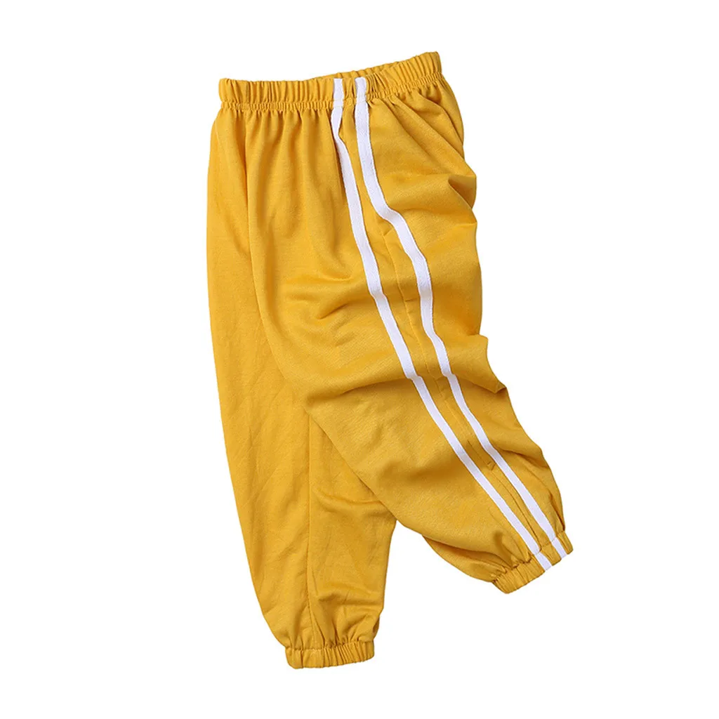 Одежда для малышей школьные штаны для девочек и мальчиков, детские штаны для мальчиков и девочек Однотонные повседневные длинные широкие брюки в полоску с противомоскитным рисунком для детей - Цвет: Yellow