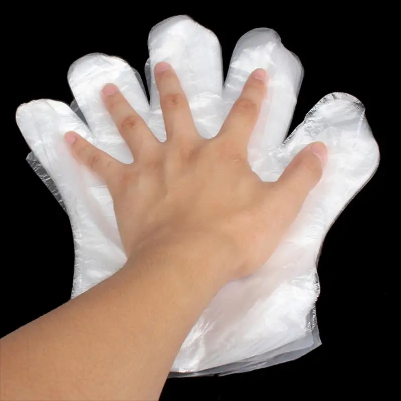 

100pcs Plastic Disposable Gloves PE Garden Home Restaurant BBQ Plastic Disposable Gloves Food Kitchen household gloves