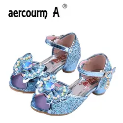 Aercourm A/девочек босоножки на высоком каблуке Принцесса Эльза Анна обувь 2018 новые летние для девочек модные сандалии для девочек розовый