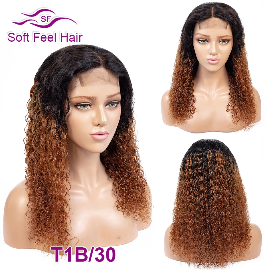 Soft Feel Hair 4*4 Омбре Кружева Закрытие парик 150% плотность Remy человеческие волосы Закрытие парики для черных женщин бразильский кудрявый парик