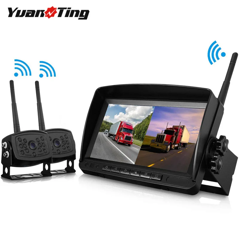 

YuanTing Digital Wireless No Interference 7'' Dual Split Monitor Night Vision Waterproof 170 Degree Cameras For Truck RV Trailer