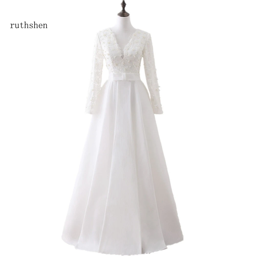 Ruthshen Vestidos De Novias Baratos 2018 Свадебные платья с длинными рукавами жемчугом цвета