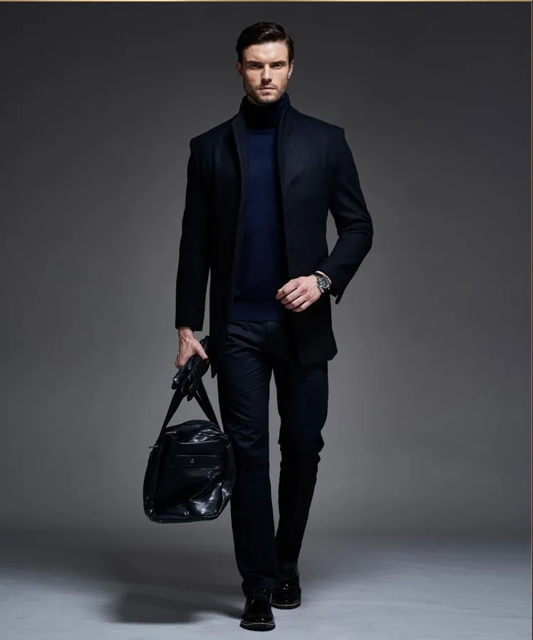 Брендовое мужское шерстяное пальто зимнее повседневное плотное пальто со стоячим воротником однобортное шерстяное пальто для мужчин Casaco Masculino