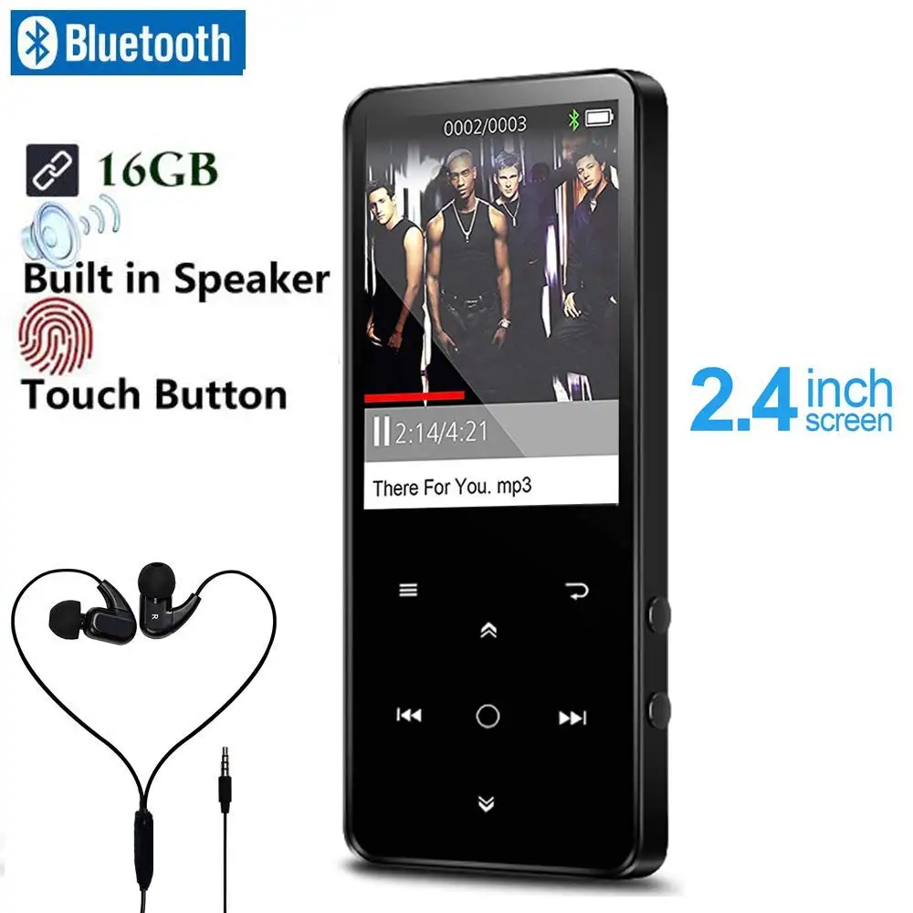 Черный Bluetooth 5,0 MP3 музыкальный плеер встроенный динамик 16G сенсорная клавиша 2,4 дюймов TFT цветной экран FM/Диктофон без потерь звуковой плеер - Цвет: Черный
