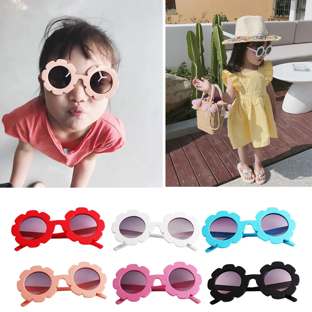 Hot Sale Summer Cute Sun Flower Kids Children Baby Boy Girl Soft Plastic UV400 Classic Vintage Holiday Sunglasses Headwear Acc