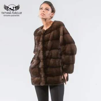 

Tatyana 2018 Real Mink Fur Coats For Women Coffee Regular Style O-Neck Mink Fur Coat Autumn Winter Fashion Fur Outwear