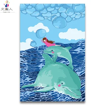 

dolphin Merma whale diy oil painting coloring pictures by numbers with kits on canvas Cartoon anime artwork handmade framed