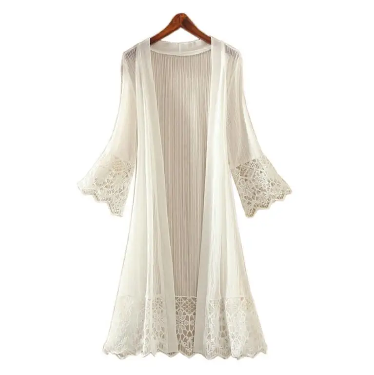New font b Women b font Fashion Perspective Lace Cardigan Sunscreen Air conditioned Flare sleeves thin