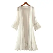 New Women Fashion Perspective Lace Cardigan Sunscreen Air-conditioned Flare sleeves thin shawl Tops Camisetas Mujer S434