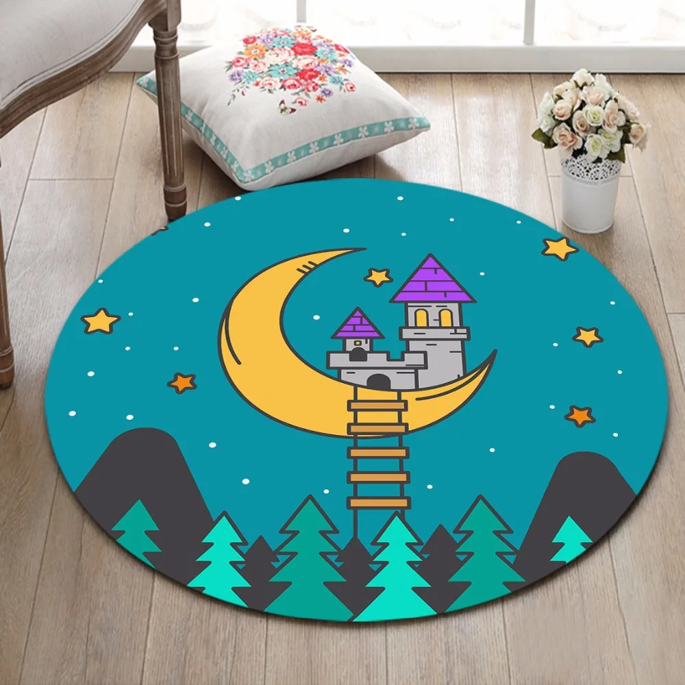 Review Top Kids Cartoon Moon Castle Round Rugs And Memory Foam Carpets