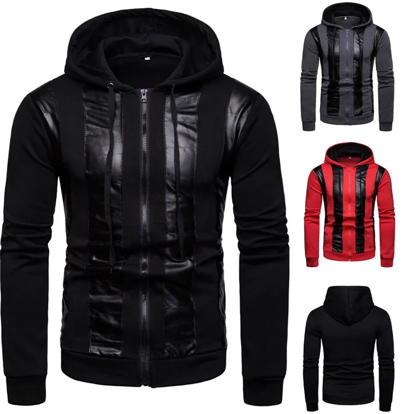 Skateboarding Hoodies Men Fall Winter New Fashion Color Collision Zipper Sweater Hooded Coat Sports top #2n27 (15)