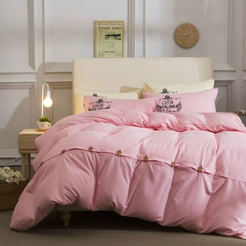 

New Solid Button Design Bedding Set Twin Queen King Size Duvet Cover Flat Bed Sheets Pillow Cover Family Adult Kids Bed Linens