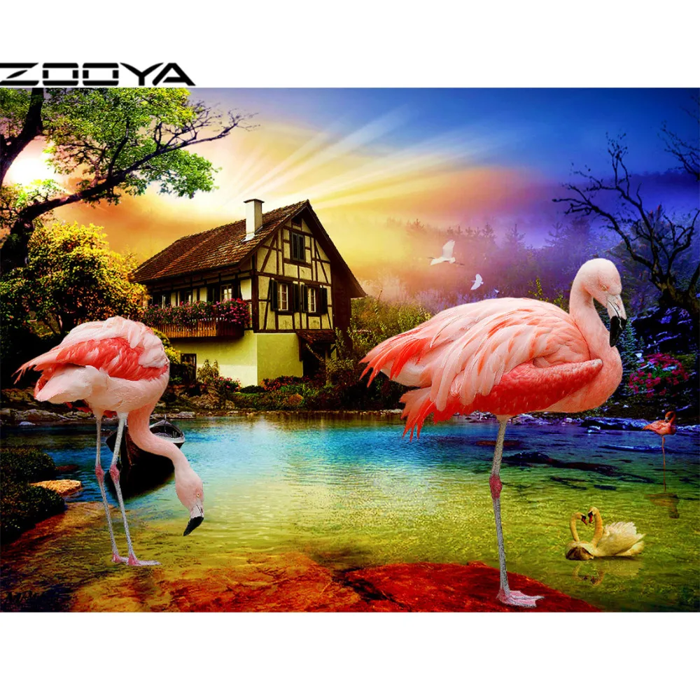 

ZOOYA Wall Stickers Needlework Diamond Embroidery 3d Diamonds Painting Cross-Stitch Mosaic Diamond Landscape Villa Crane RF1026