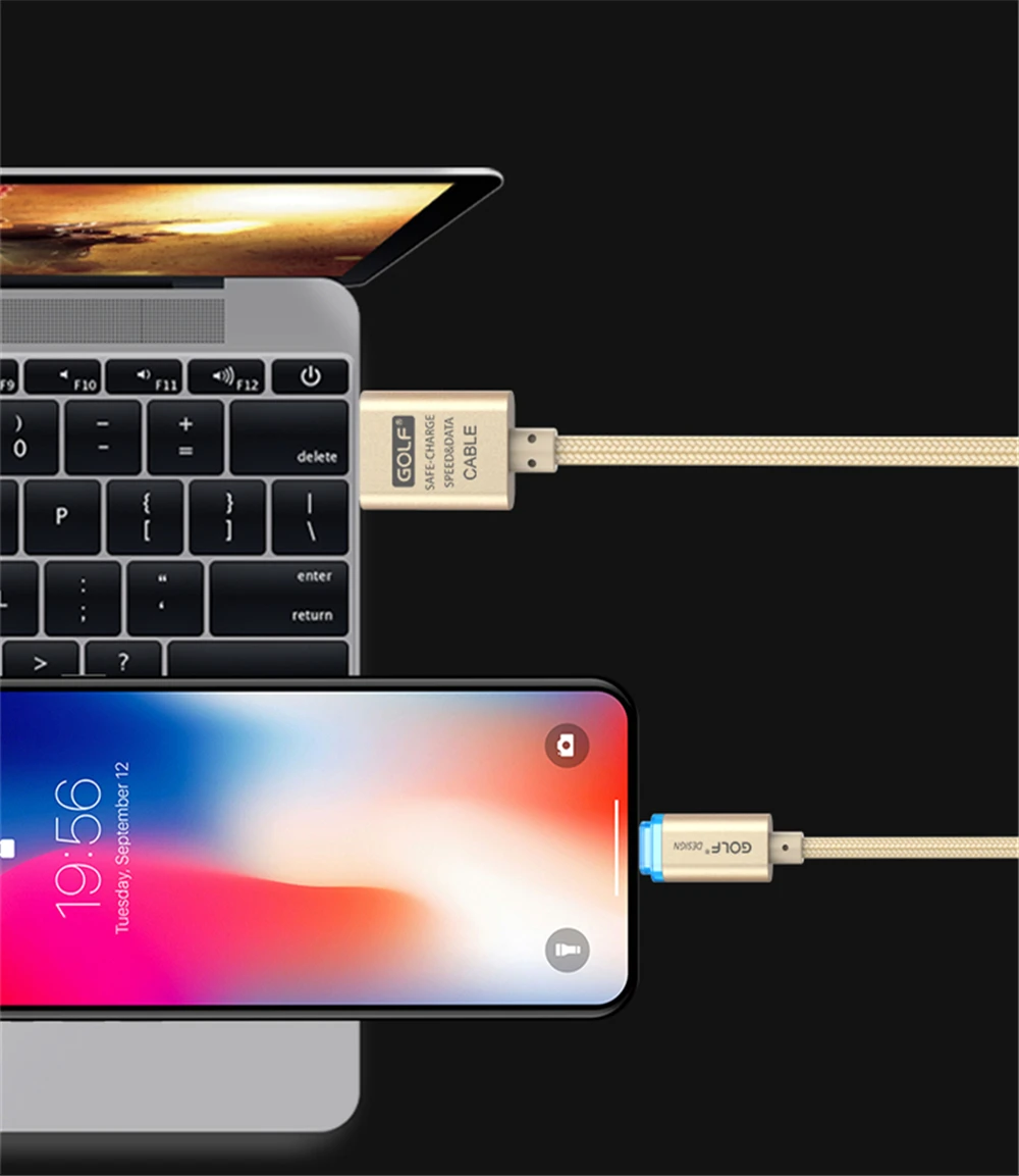 Гольф светодиодный дисплей USB кабель для передачи данных для iPhone 8 7 6 6 S Plus 5 5S 5C SE X XS Max XR iPad 4 mini 2 3 быстрое устройство для зарядки кабелей