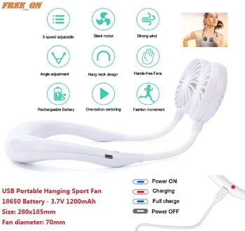 

USB Rechargeable 3 Gears Portable Wearable Fan Hands-free Neck Hanging Mini Sports Fan Air Cooler
