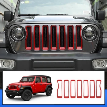 

For Jeep Wrangler JL 2018 2019 (Not fit for JK model) ABS Plastic Front Center Grille Frame Cover Trim 7pcs Car Styling