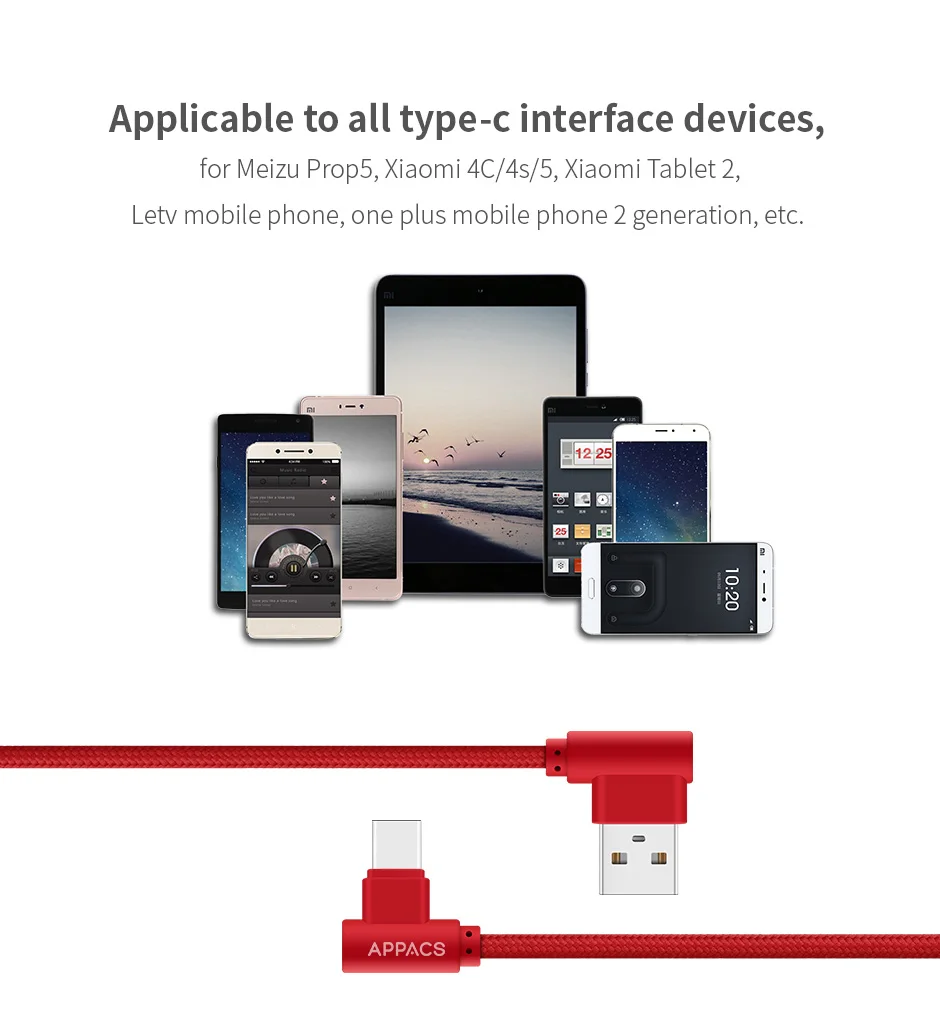 APPACS, 3 упаковки, кабель для мобильного телефона, usb type-C, кабель для быстрой зарядки 90 градусов, USB-C для samsung, huawei, нейлоновый шнур для передачи данных для зарядки