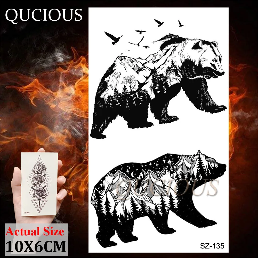 Qucious Black Animal Временные татуировки волк медведь Лось поддельные боди арт живопись рука грудь татуировки для мужчин реалистичные листы наклейки - Цвет: QSZ135